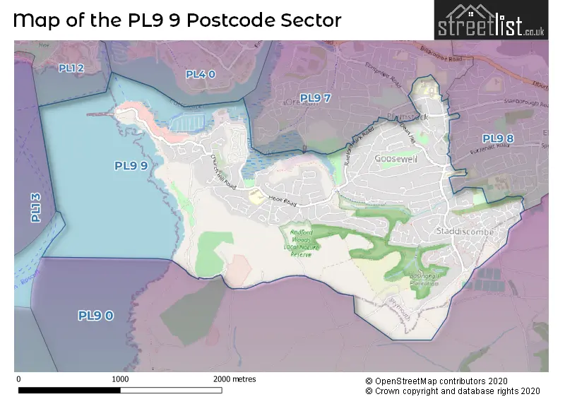 Map of the PL9 9 and surrounding postcode sector