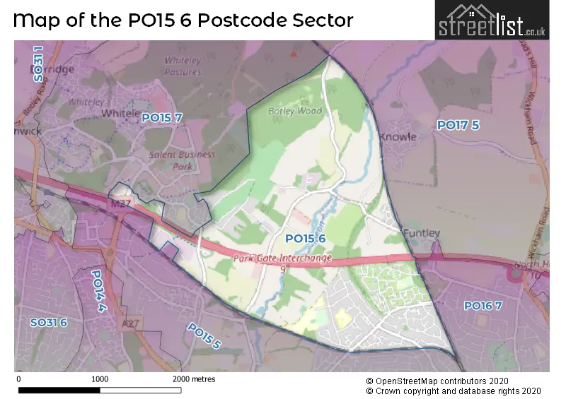 Map of the PO15 6 and surrounding postcode sector