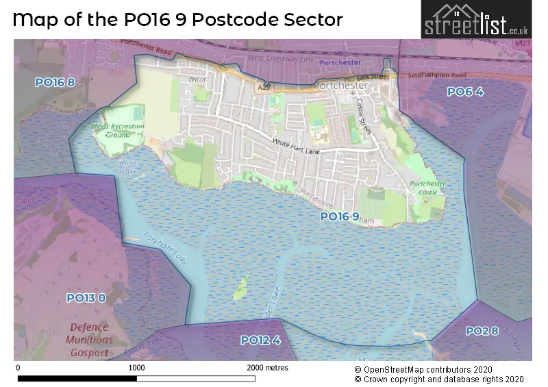 Map of the PO16 9 and surrounding postcode sector