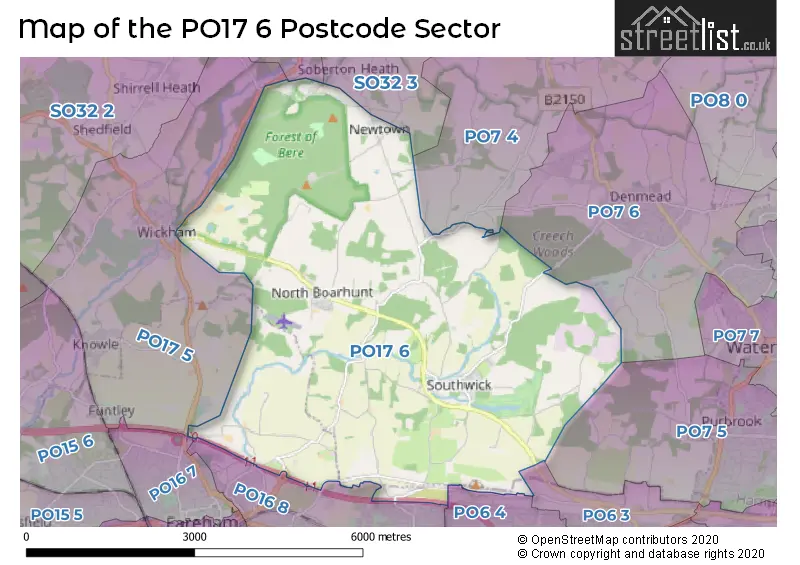 Map of the PO17 6 and surrounding postcode sector