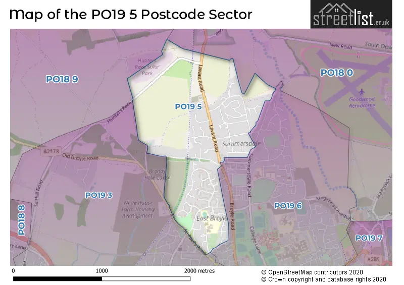 Map of the PO19 5 and surrounding postcode sector