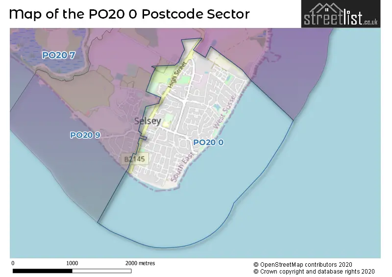 Map of the PO20 0 and surrounding postcode sector