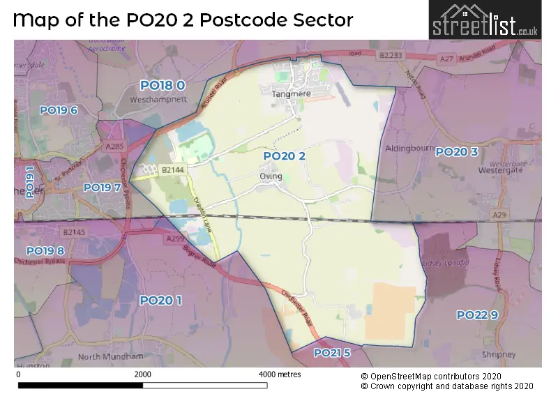 Map of the PO20 2 and surrounding postcode sector