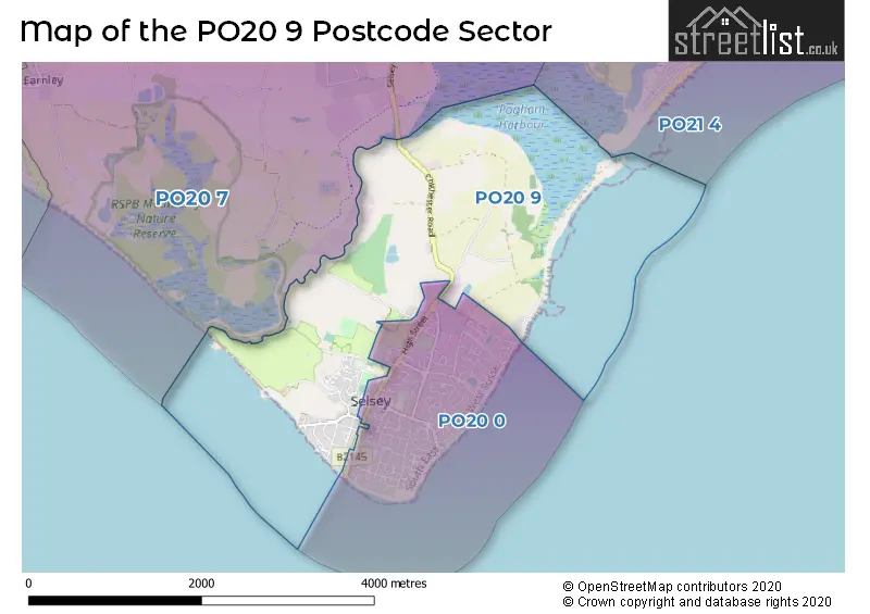 Map of the PO20 9 and surrounding postcode sector