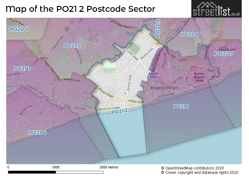 Map of the PO21 2 and surrounding postcode sector