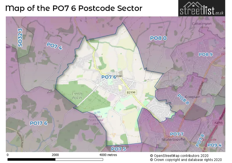 Map of the PO7 6 and surrounding postcode sector