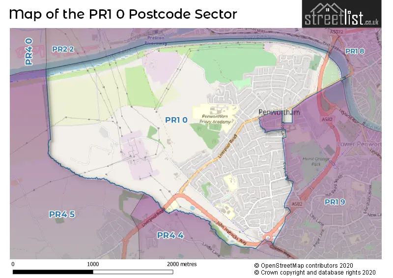 Map of the PR1 0 and surrounding postcode sector