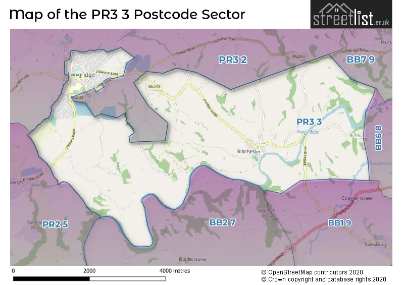 Map of the PR3 3 and surrounding postcode sector