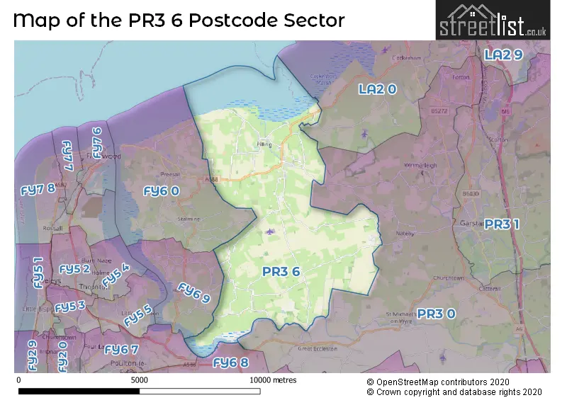 Map of the PR3 6 and surrounding postcode sector