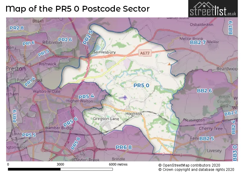 Map of the PR5 0 and surrounding postcode sector