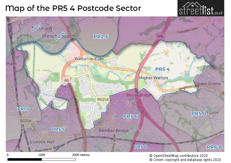 Map of the PR5 4 and surrounding postcode sector