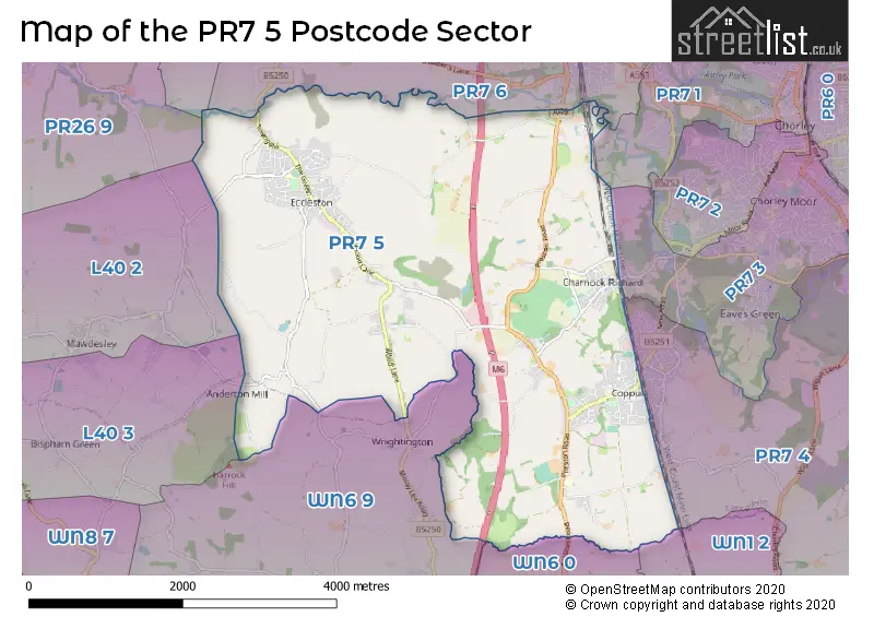 Map of the PR7 5 and surrounding postcode sector