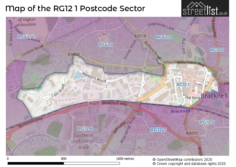 Map of the RG12 1 and surrounding postcode sector