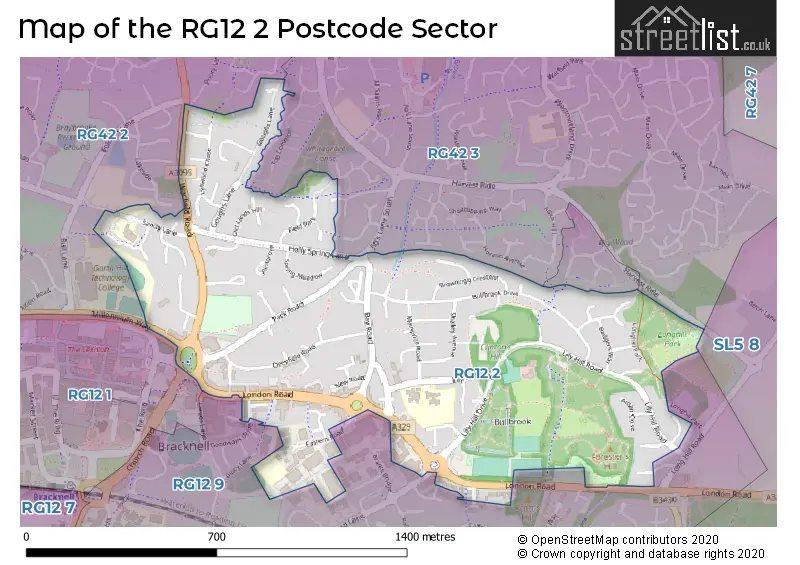 Map of the RG12 2 and surrounding postcode sector