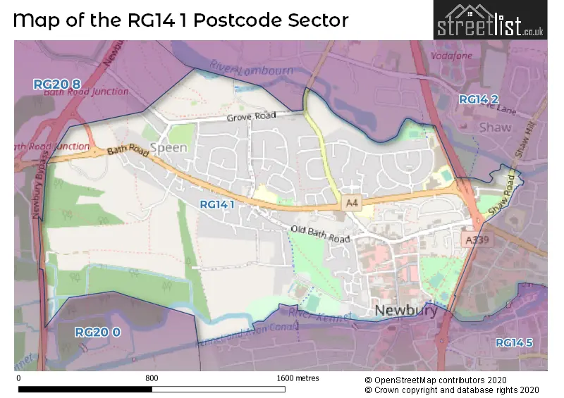 Map of the RG14 1 and surrounding postcode sector