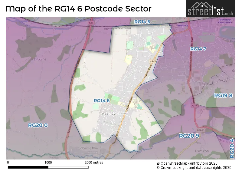 Map of the RG14 6 and surrounding postcode sector