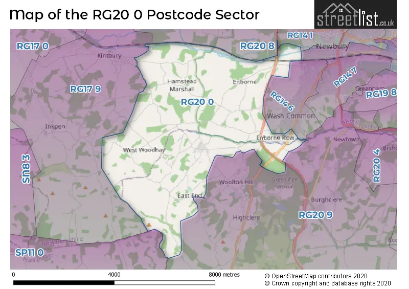 Map of the RG20 0 and surrounding postcode sector