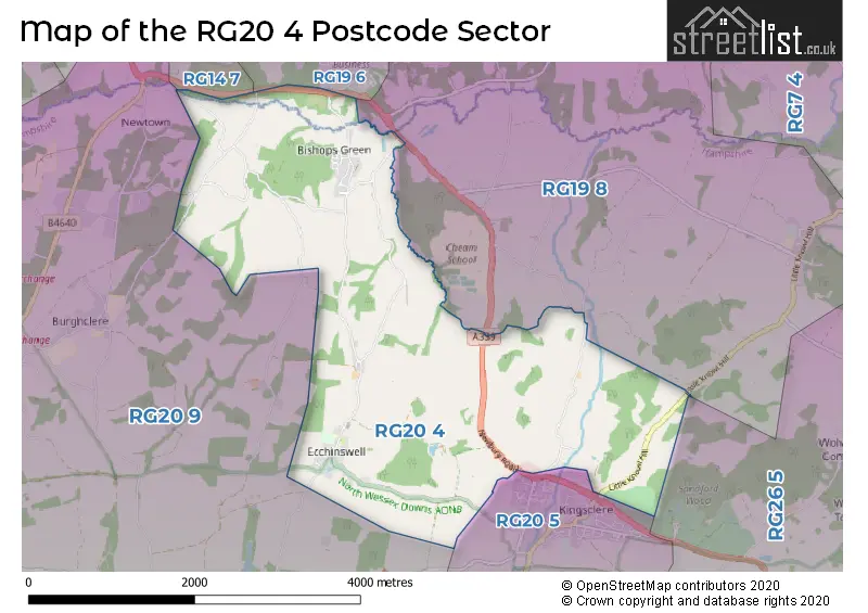 Map of the RG20 4 and surrounding postcode sector