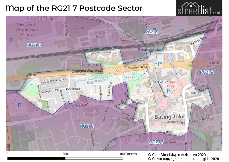 Map of the RG21 7 and surrounding postcode sector