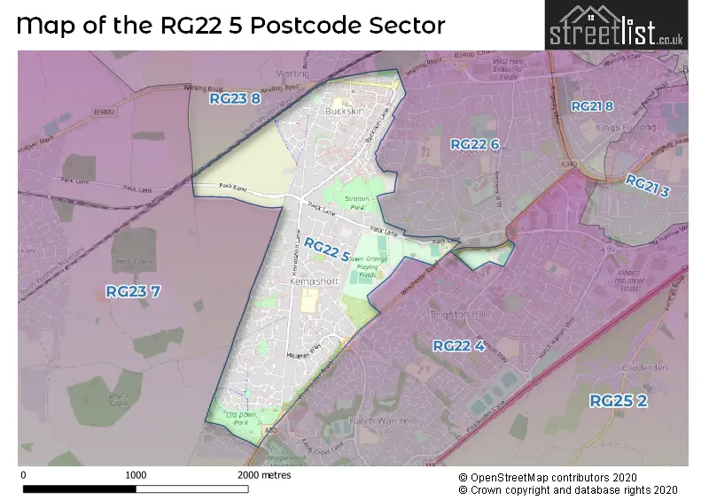 Map of the RG22 5 and surrounding postcode sector