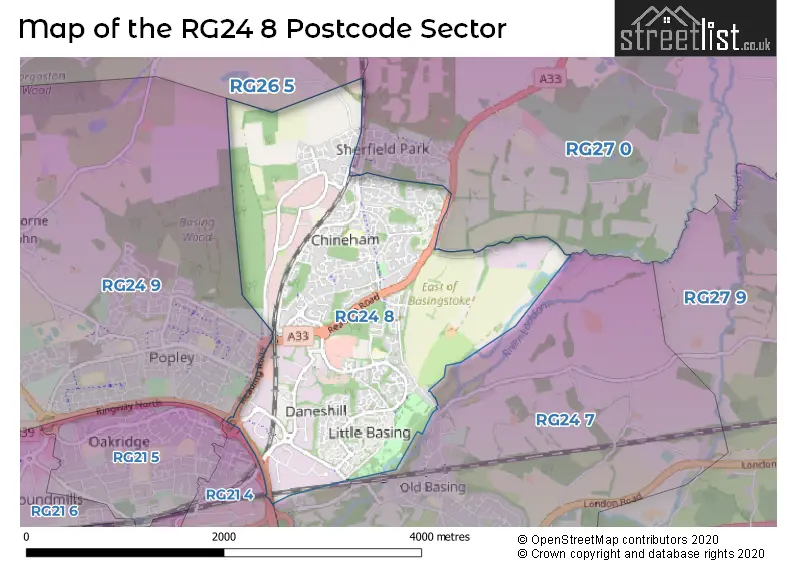 Map of the RG24 8 and surrounding postcode sector