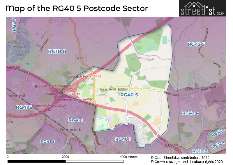 Map of the RG40 5 and surrounding postcode sector