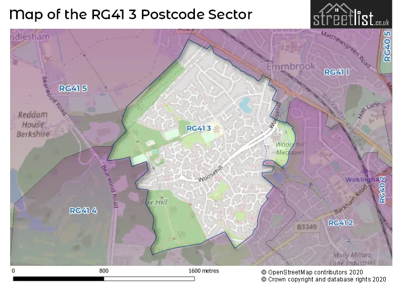 Map of the RG41 3 and surrounding postcode sector