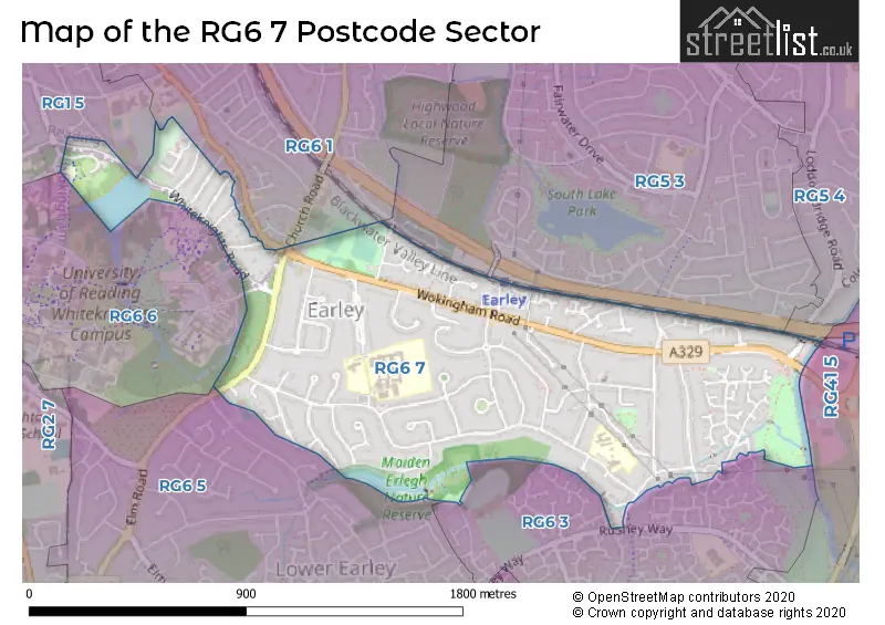 Map of the RG6 7 and surrounding postcode sector