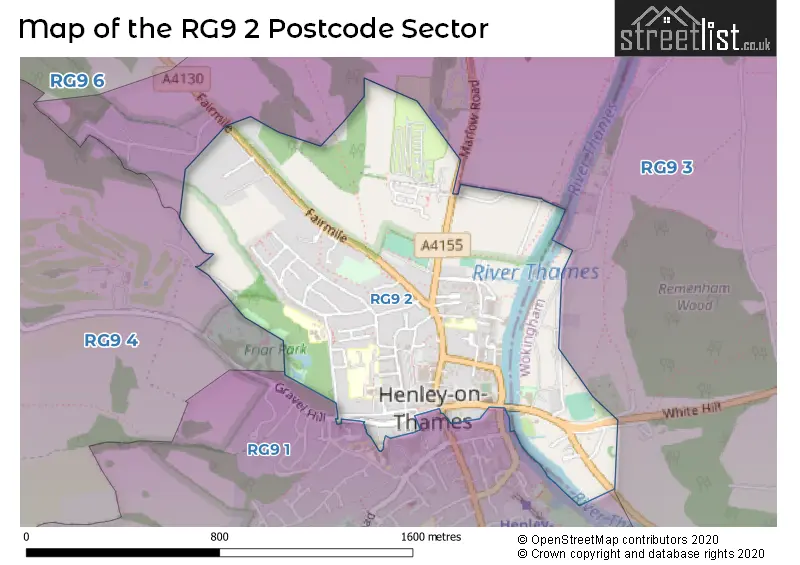 Map of the RG9 2 and surrounding postcode sector