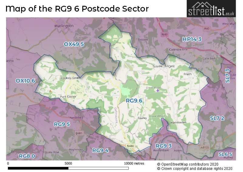 Map of the RG9 6 and surrounding postcode sector