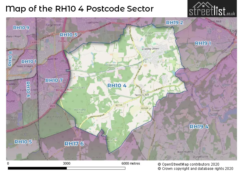 Map of the RH10 4 and surrounding postcode sector