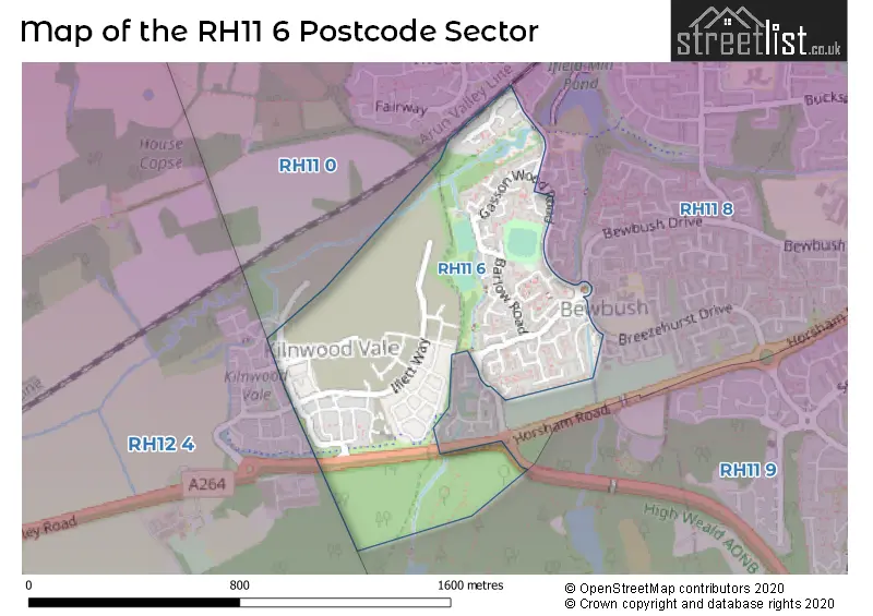 Map of the RH11 6 and surrounding postcode sector