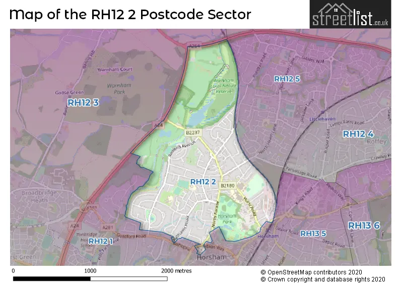 Map of the RH12 2 and surrounding postcode sector