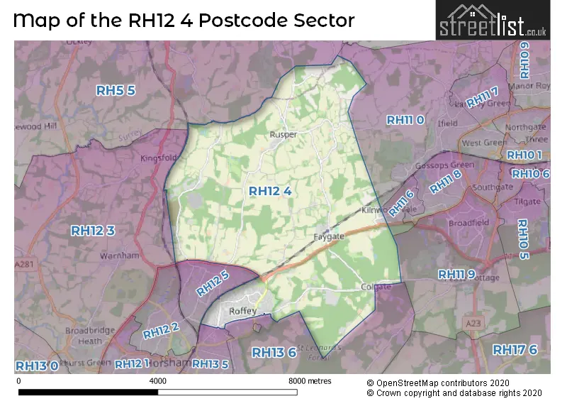 Map of the RH12 4 and surrounding postcode sector