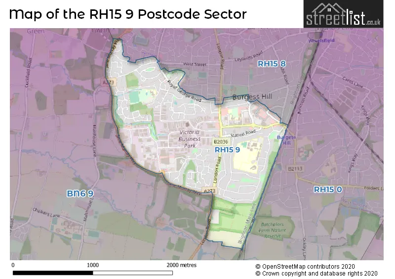 Map of the RH15 9 and surrounding postcode sector