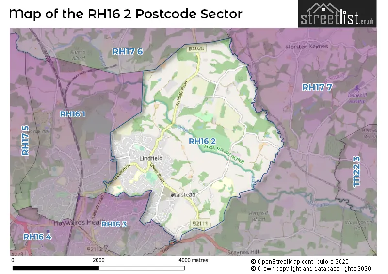 Map of the RH16 2 and surrounding postcode sector