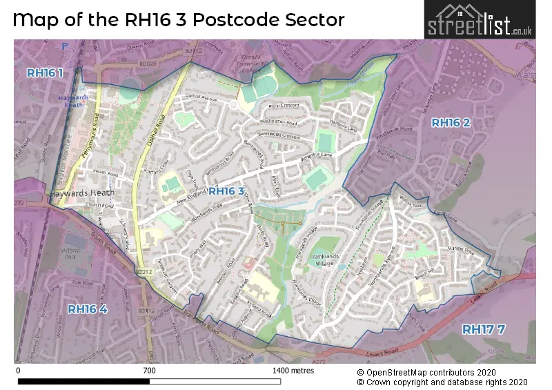 Map of the RH16 3 and surrounding postcode sector