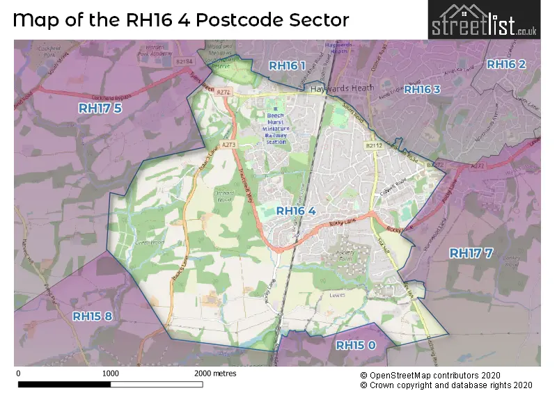 Map of the RH16 4 and surrounding postcode sector