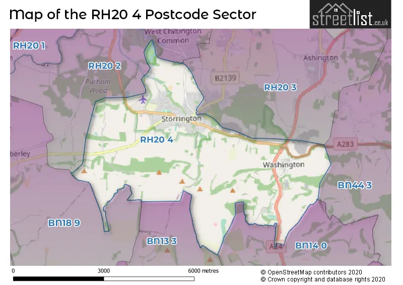 Map of the RH20 4 and surrounding postcode sector