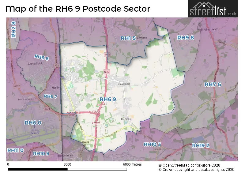 Map of the RH6 9 and surrounding postcode sector