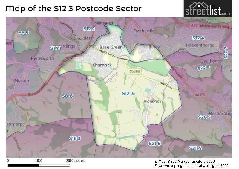 Map of the S12 3 and surrounding postcode sector