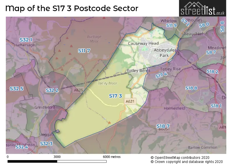 Map of the S17 3 and surrounding postcode sector