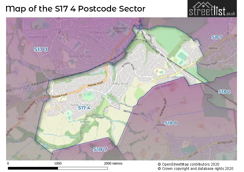 Map of the S17 4 and surrounding postcode sector