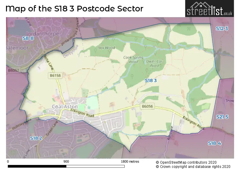 Map of the S18 3 and surrounding postcode sector