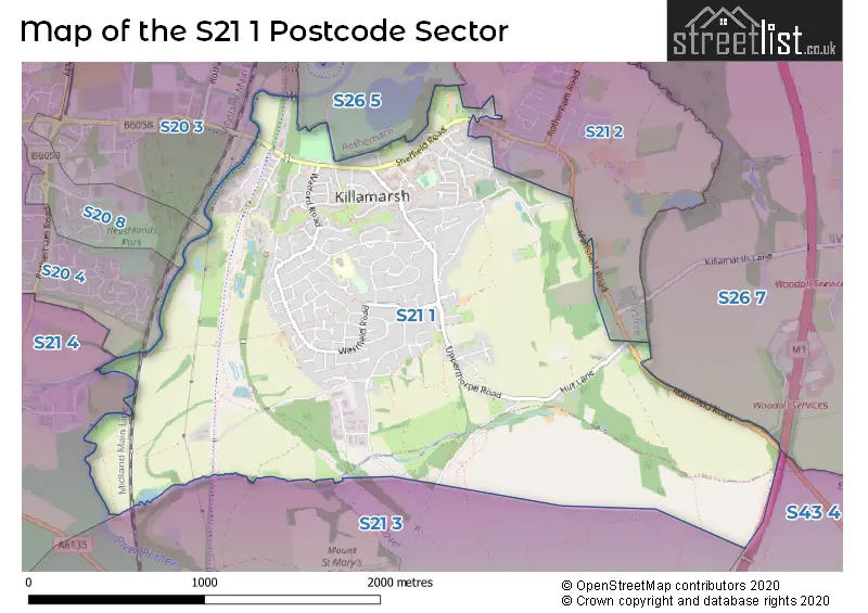 Map of the S21 1 and surrounding postcode sector