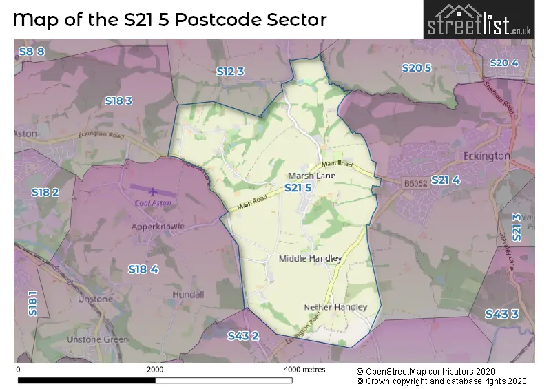 Map of the S21 5 and surrounding postcode sector