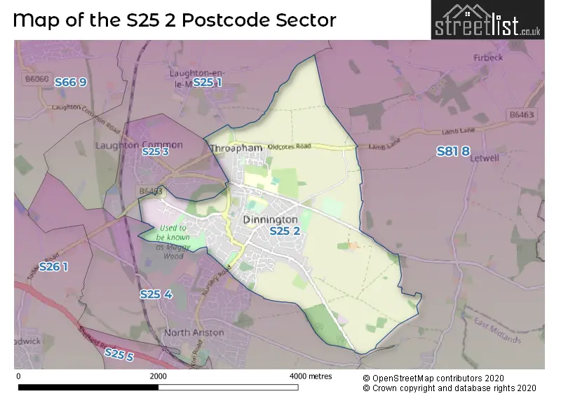 Map of the S25 2 and surrounding postcode sector