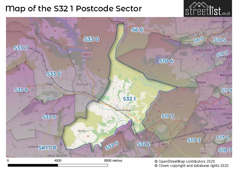 Map of the S32 1 and surrounding postcode sector