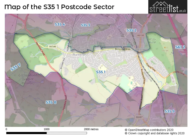 Map of the S35 1 and surrounding postcode sector