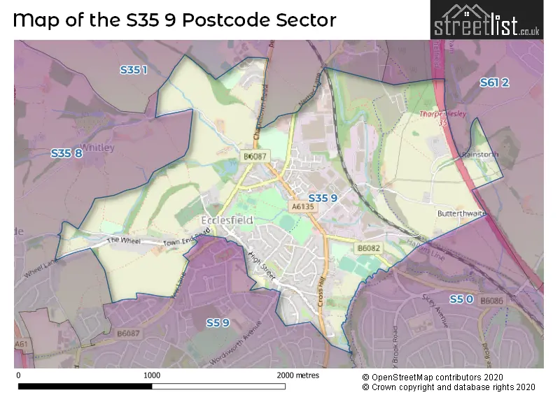 Map of the S35 9 and surrounding postcode sector